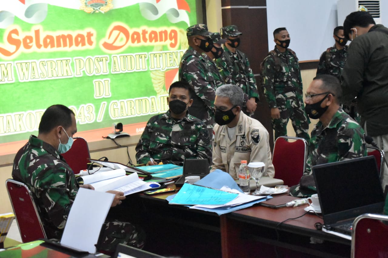 Danrem 043/Gatam Sambut Tim Itjenad Dalam Rangka Pengawasan Post Audit TA. 2021